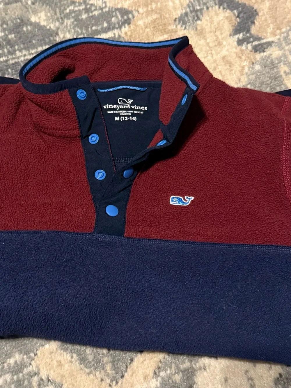 Vineyard Vines Burgundy and Navy Snap Fleece Pullover